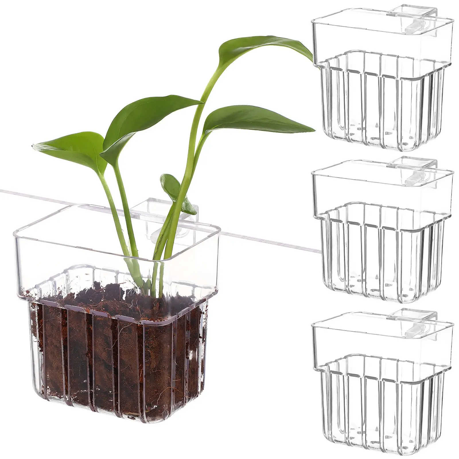 

4 Pcs Hydroponic Plant Growing Cup Clear Fish Tank Aquarium Plant Pots Holder Decor Hanging Planter Plants Accessories