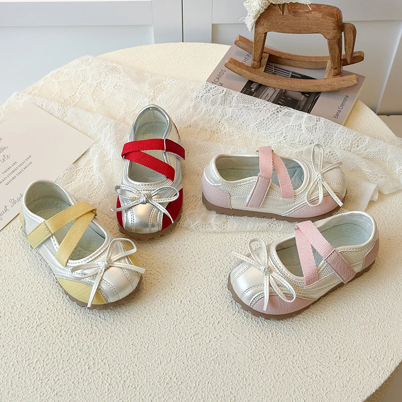 

Tenis 2026 Spring New Girls' Leather Shoes Comfort Anti Slip Kids Sneaker Sweet Cute Bow Girls' Princess Shoes Кроссовки Женские