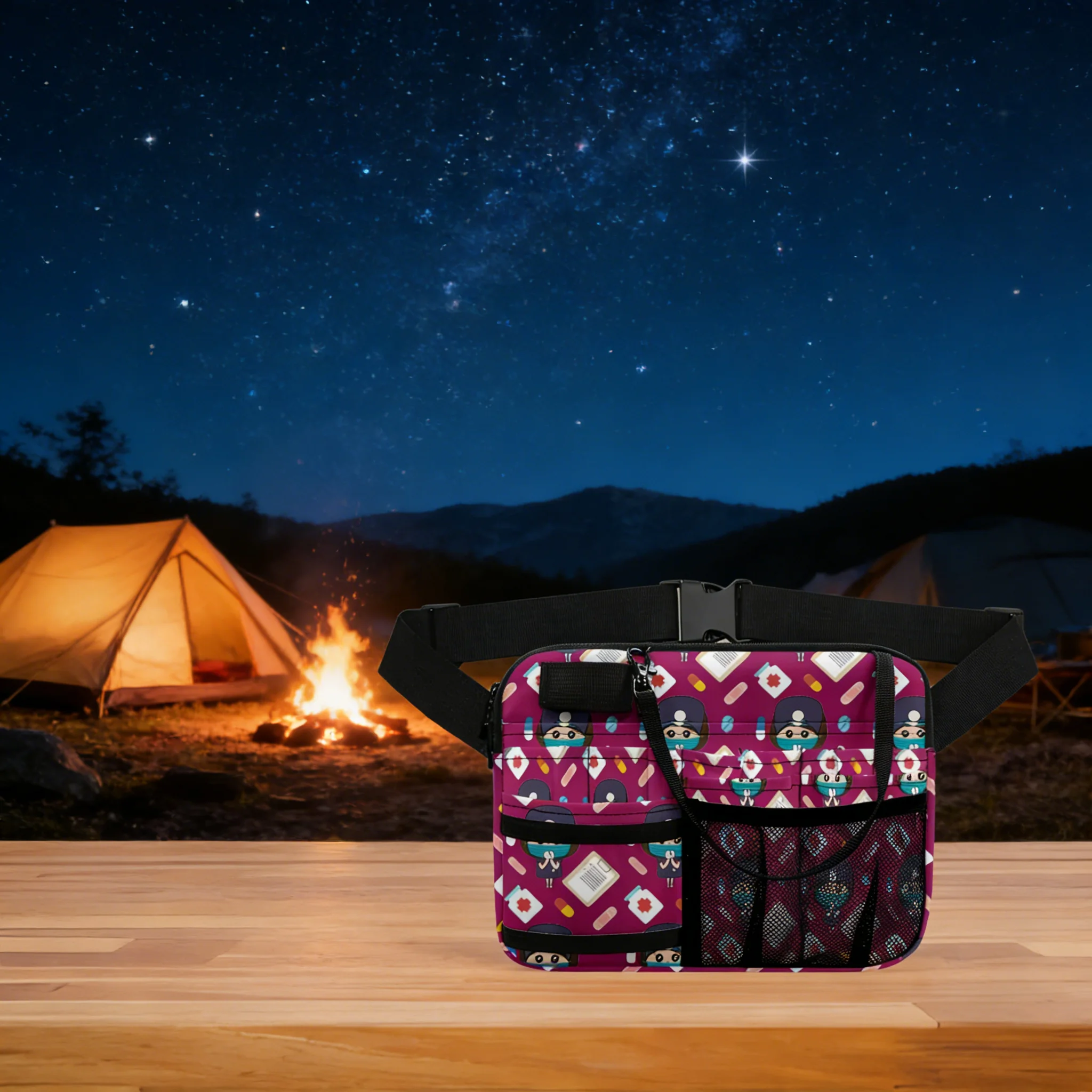 

Vet Student Intern Utility Waist Bag, Cute Animal Medical Print Multi Pocket Adjustable Fanny Pack, Organizer for Veterinary Stu