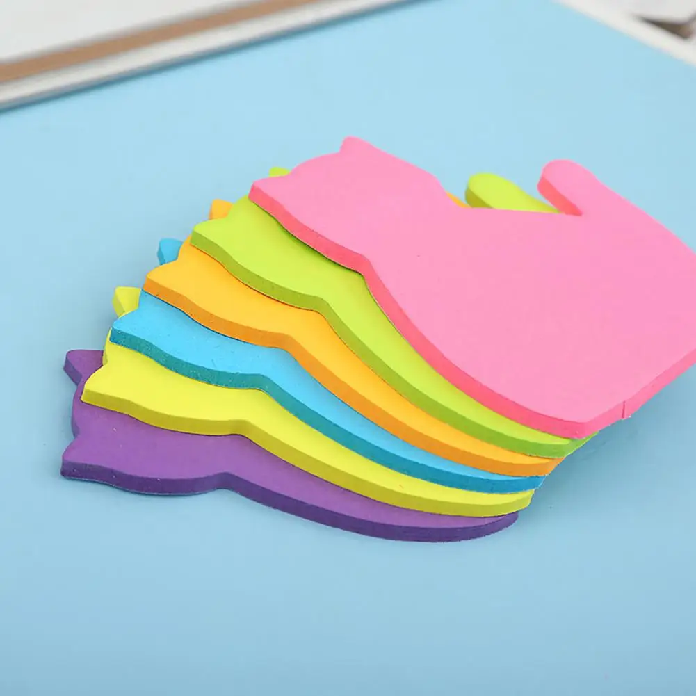 Cat Shaped Auto-Adesivo Sticky Notes, Desktop Markers, Adorável bonito Sticky Memo Pads, Frigorífico Notebook Markers, 6pcs