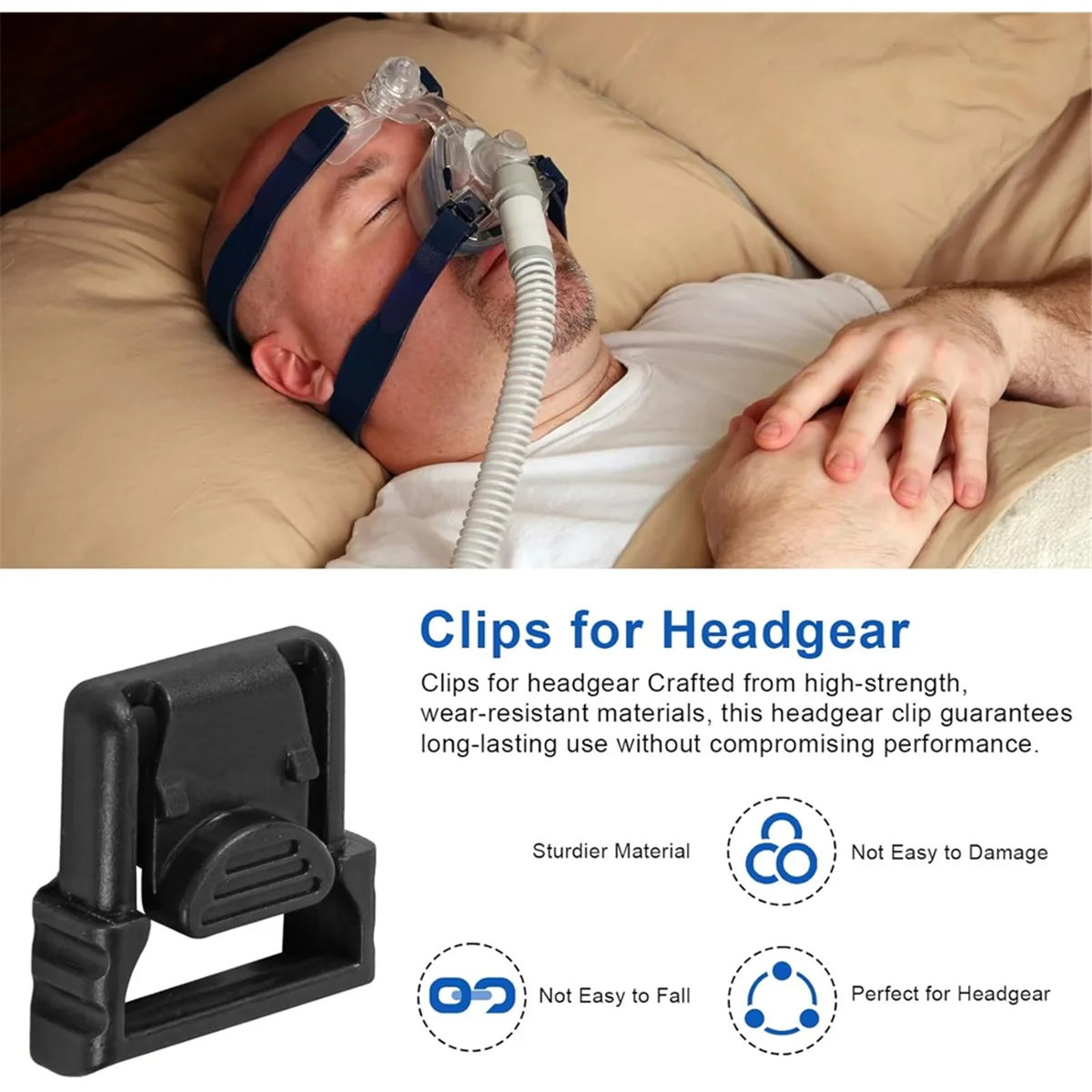 مشابك أغطية الرأس A83Z لقناع CPAP الأنف، مشابك حزام قناع CPAP مريحة وموثوقة، عبوة من قطعتين #6