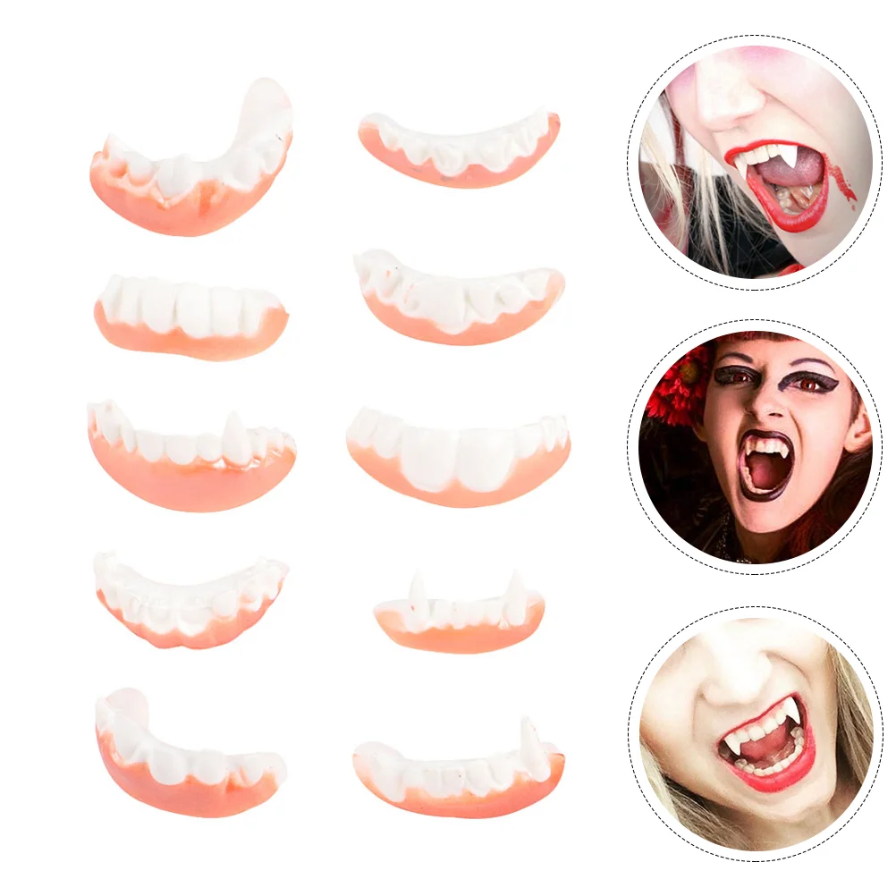 10 PCS Halloween Decorations Dentures Cosplay Artificial Teeth Set Fake Zombie Dress up Toys