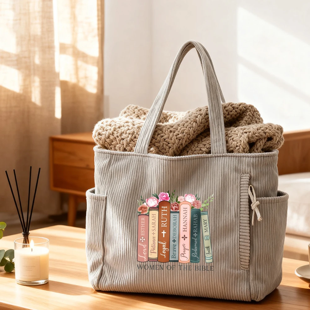 

Casual Corduroy Handbag with Zipper Closure Large Capacity Fixed Shoulder Strap Daily Commuter Handbag Women's Tote Bag