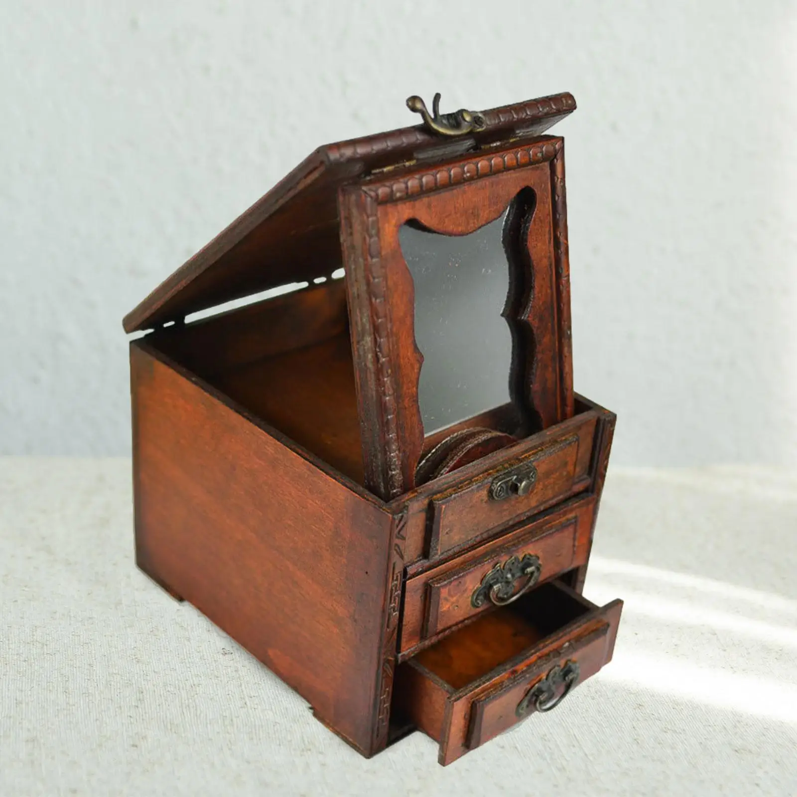 Wood Jewelry Box Jewelry Case Rustic Trinket Box Multifunctional Jewelry Storage Box with Mirror for Comb Earrings Brooches