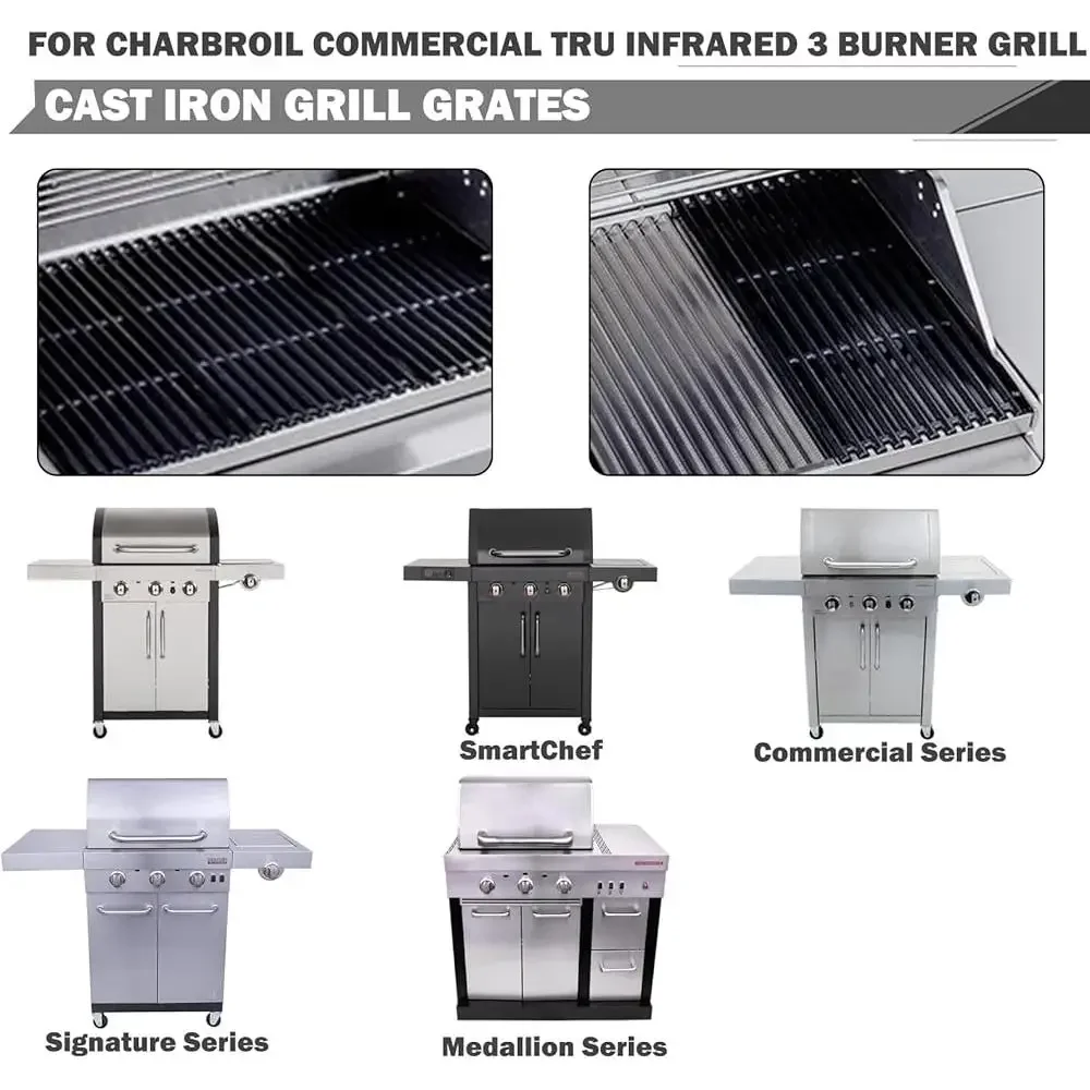 Replacement Grill Grates Charbroil Tru Infrared 3 Burner Model Parts Durable Cast Iron Heat Distribution Sear Marks Set of 3