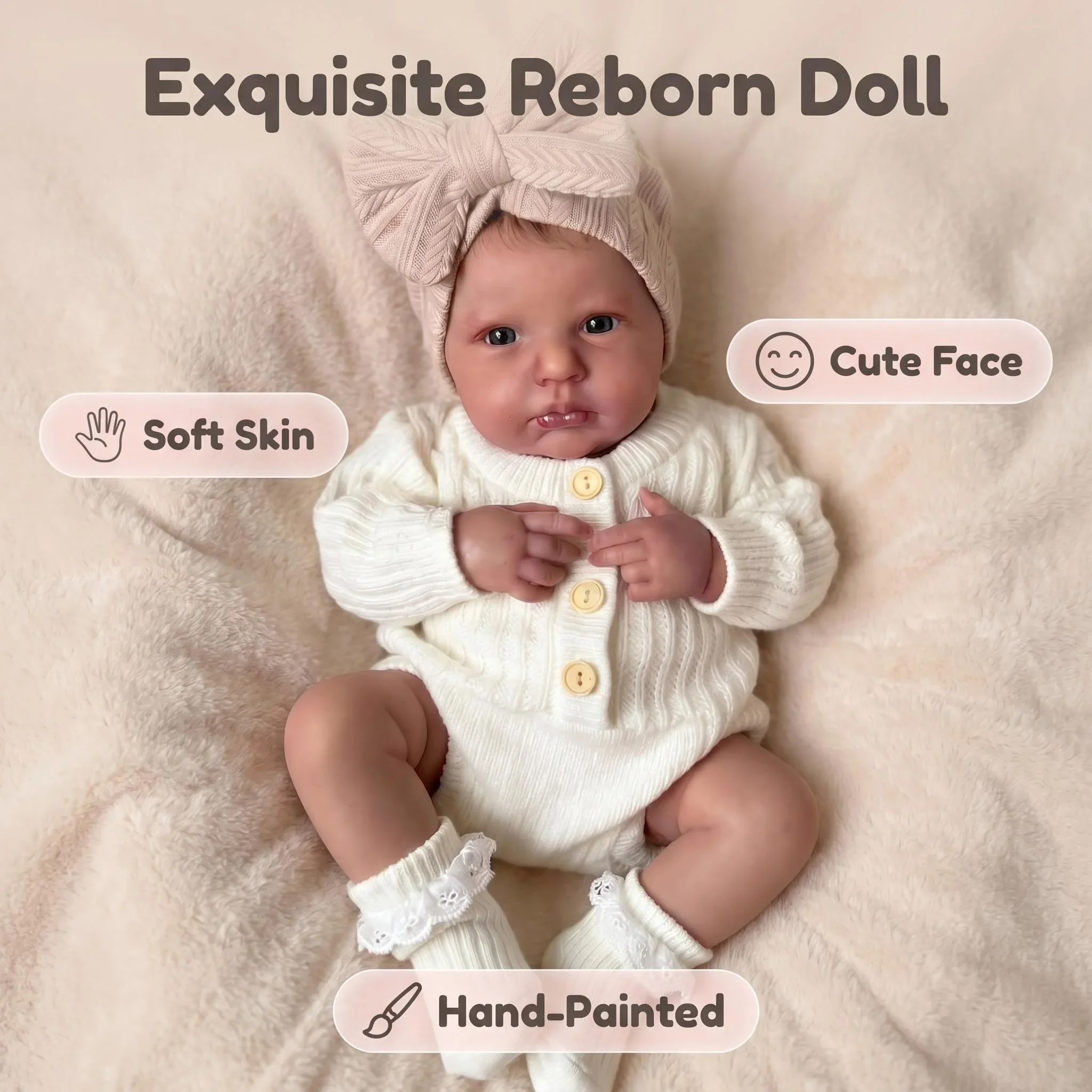NPK 48CM Reborn LouLou Lifelike Awake Soft Cloth Body 3D Detailed Painting Realistic Baby with Hand Draw Hair
