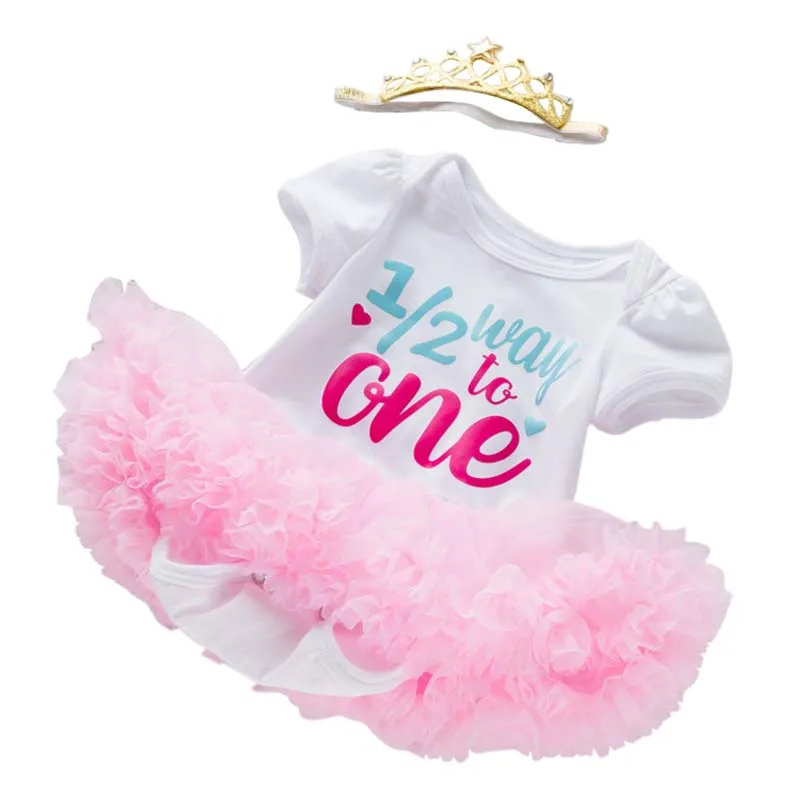 Baby 1st Birthday Outfits for Baby Princess Party Tutu Dress with Crown Headband Half 1 Years Dresses for Toddler Baby Clothes