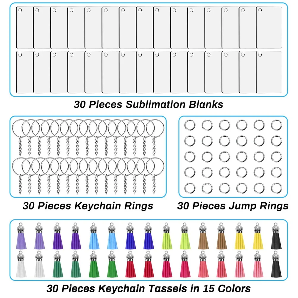 A06RP Sublimation Keychain Blanks Bulk 120Pcs Keychain Blanks Set with Rectangle Sublimation Blanks,for DIY Keychain Crafting