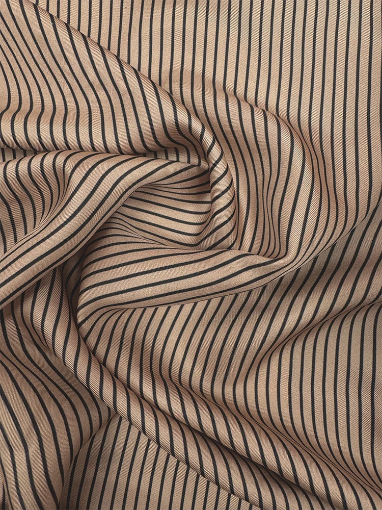 1 meter 100% Mulberry Silk 19 momme Twill Silk Fabric Brown Striped Printed 140cm 55