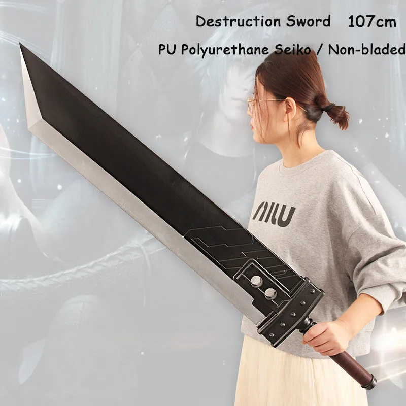 107cm Fantasy Cloud Strife Destruction Sword Cosplay Katana PU Weapon Model Safe Unedged Props Game Peripherals Boys Gifts