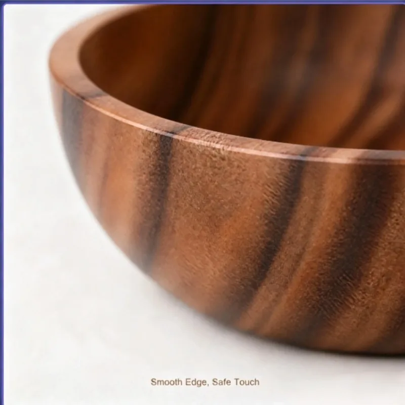 Natural Wooden Salad Bowl Premium Acacia Wood Handcrafted Large Round Bowl for Home Dining Use