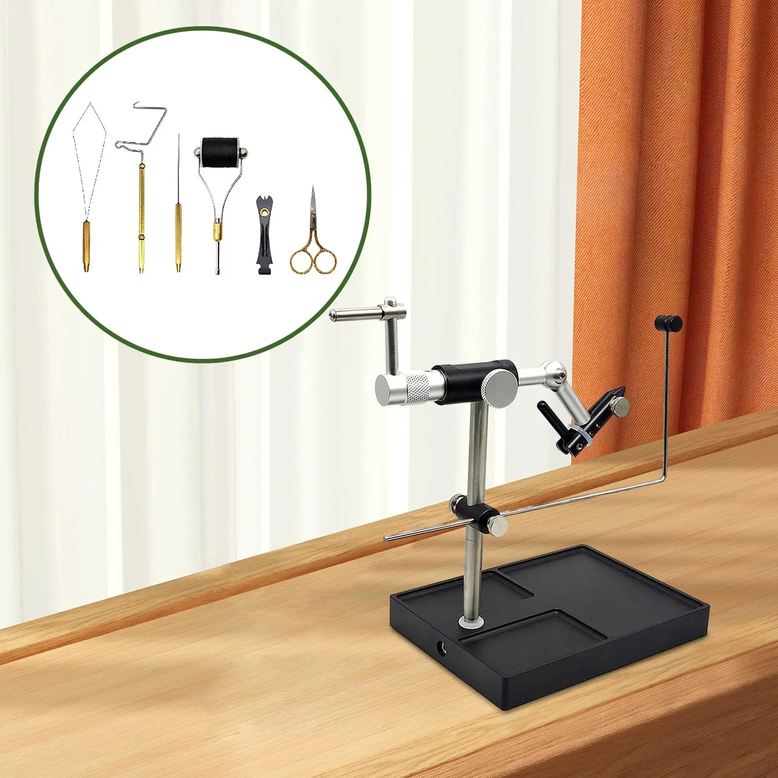 Fly Tying Set Bobbin Thread Holder Scissors Bobbin Threader 360° Rotation Fly Tying Vise and Pedestal for Starter Equipment