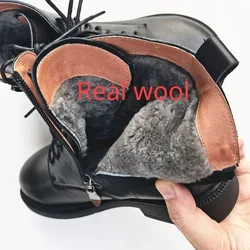 Wide Toe Real Wool Boots Winter 2024 Women Shoes with Long Noses Sheepskin Natural Leather Sheep Fur Short Boots Snow Boots
