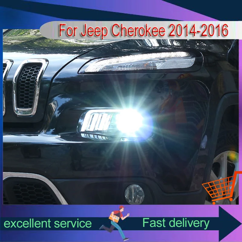 

Автомобильные лампы для Jeep Cherokee 2016-2019, передние фонари, светодиодные указатели поворота DRL, фара HID, линза проектора, ремонт, автоинструмент, аксессуары