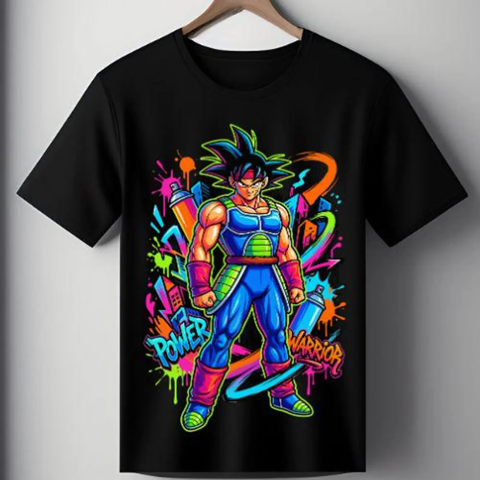 

Летняя хлопковая футболка унисекс 2026 в стиле ретро Dragon Ball для детей и взрослых с графическим принтом Bardock Neon Graffiti "Power Warrior" для уличной моды