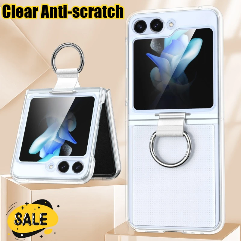 

Colorful with Grip Ring Clear Anti-scratch Phone Case for Samsung Galaxy Z Flip 7 6 5 4 3 Simple Design Protector Cover