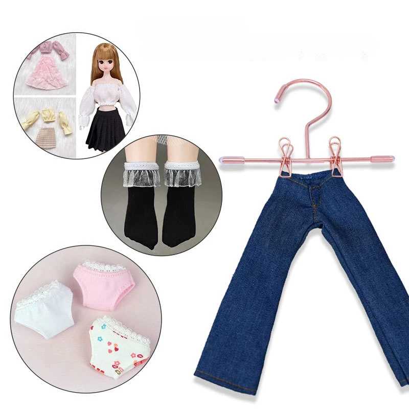 30cm Doll Metal Hangers 1/6 BJD Clothes Stocking Pants Clips Small Hangers Cotton Doll Clothes Storage DIY Toys Collector Gifts