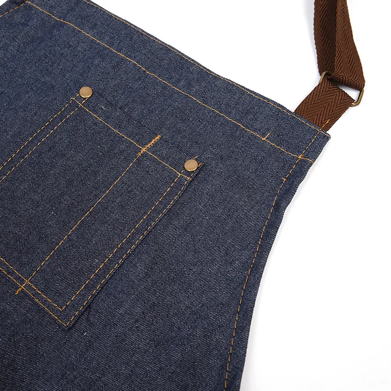 Denim Apron Adjustable Neckband Waistline Convenient Front Pocket Foldable Soft Wear-resistant Overalls for Home Kitchen Garden