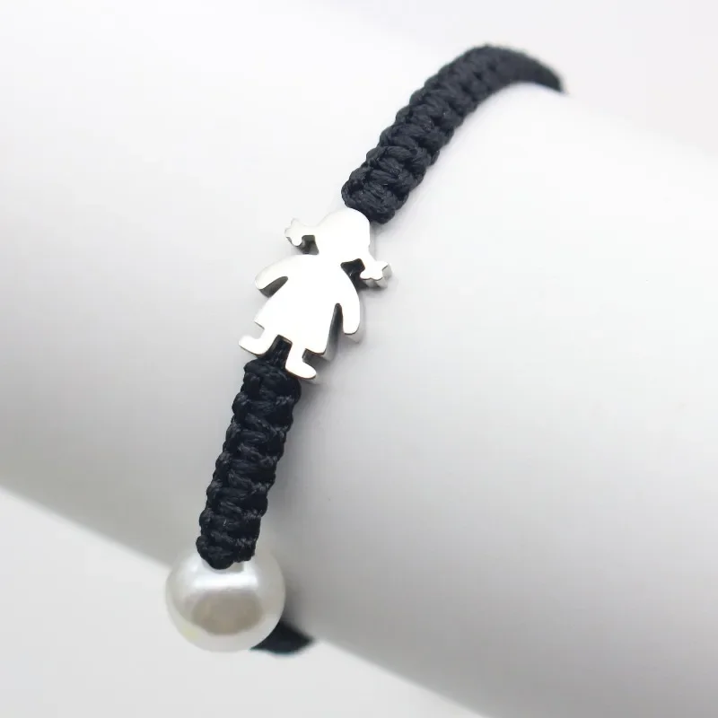 Cute Stainless Steel Little Girl Charm Bracelet Imitation Pearls Braided Adjustable Rope Bracelets for Women Jewelry Gift