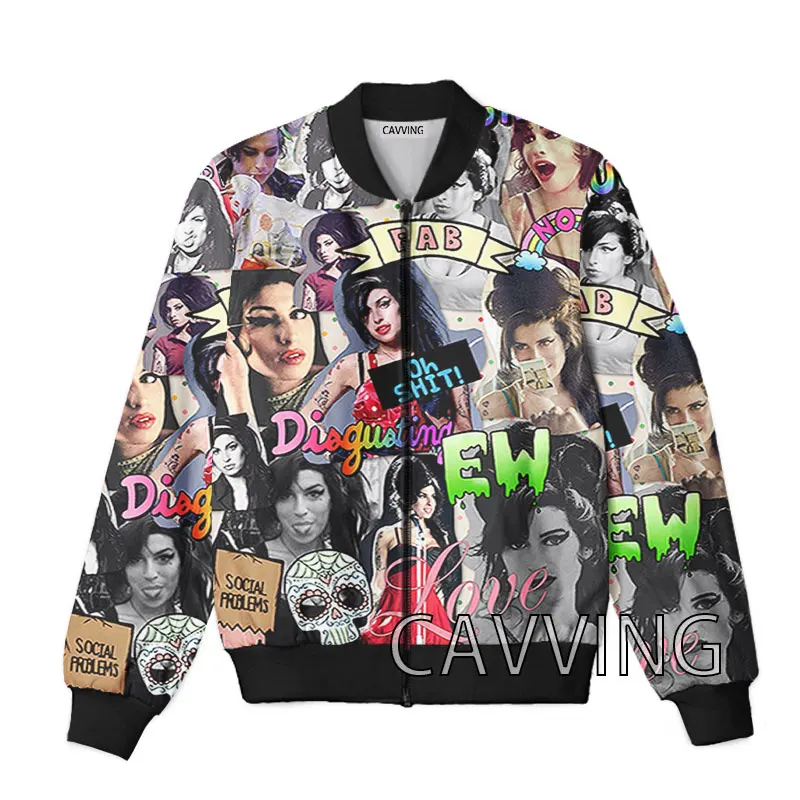 Cavving 3d impresso amy winehouse zíper bombardeiro jaquetas casaco masculino zip up jaquetas para mulher/homem h01