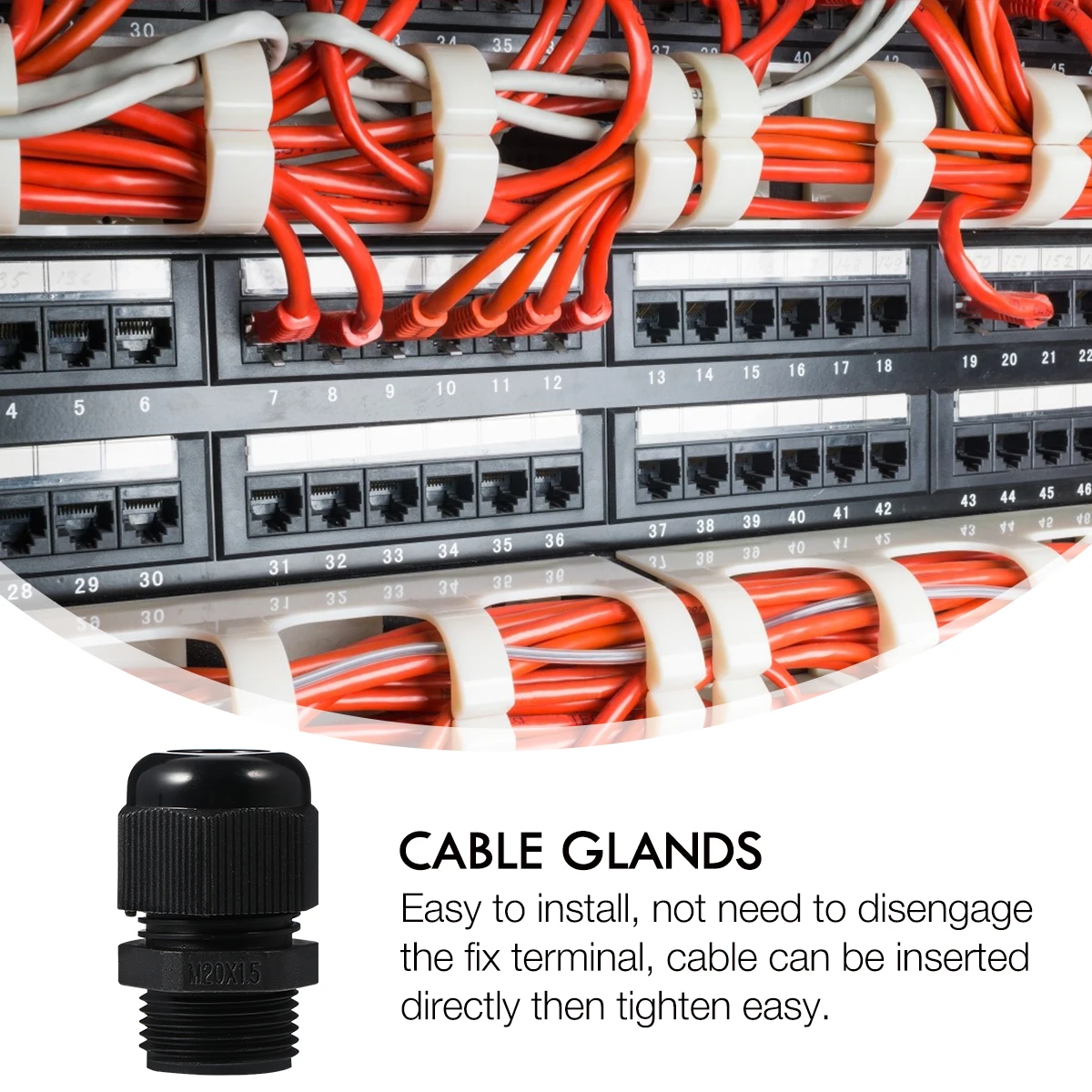 

50pcs Waterproof Cable Glands Durable Black Nylon Connectors M20x1.5 Easy Installation Electrical Equipment Fit Adjustable