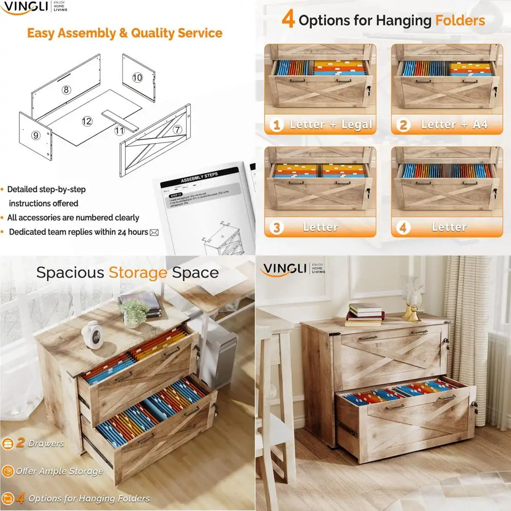 

Современный деревянный шкаф для документов в стиле фермерского дома с замком, для форматов Letter/Legal/A4, органайзер для домашнего офиса в цвете рустик-серый
