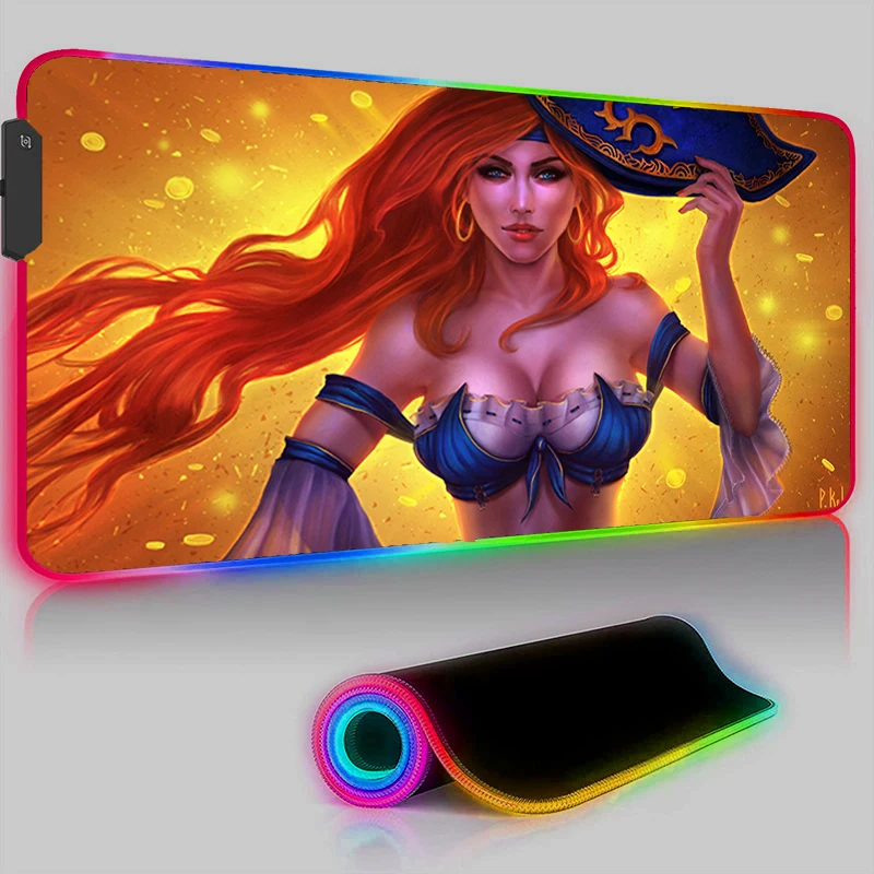 

RGB LED Gaming Mouse Pad Miss Fortune LOL Mousepad Office Accessories Game Mats Luminous Computer Offices Cool Laptop Desk Mat