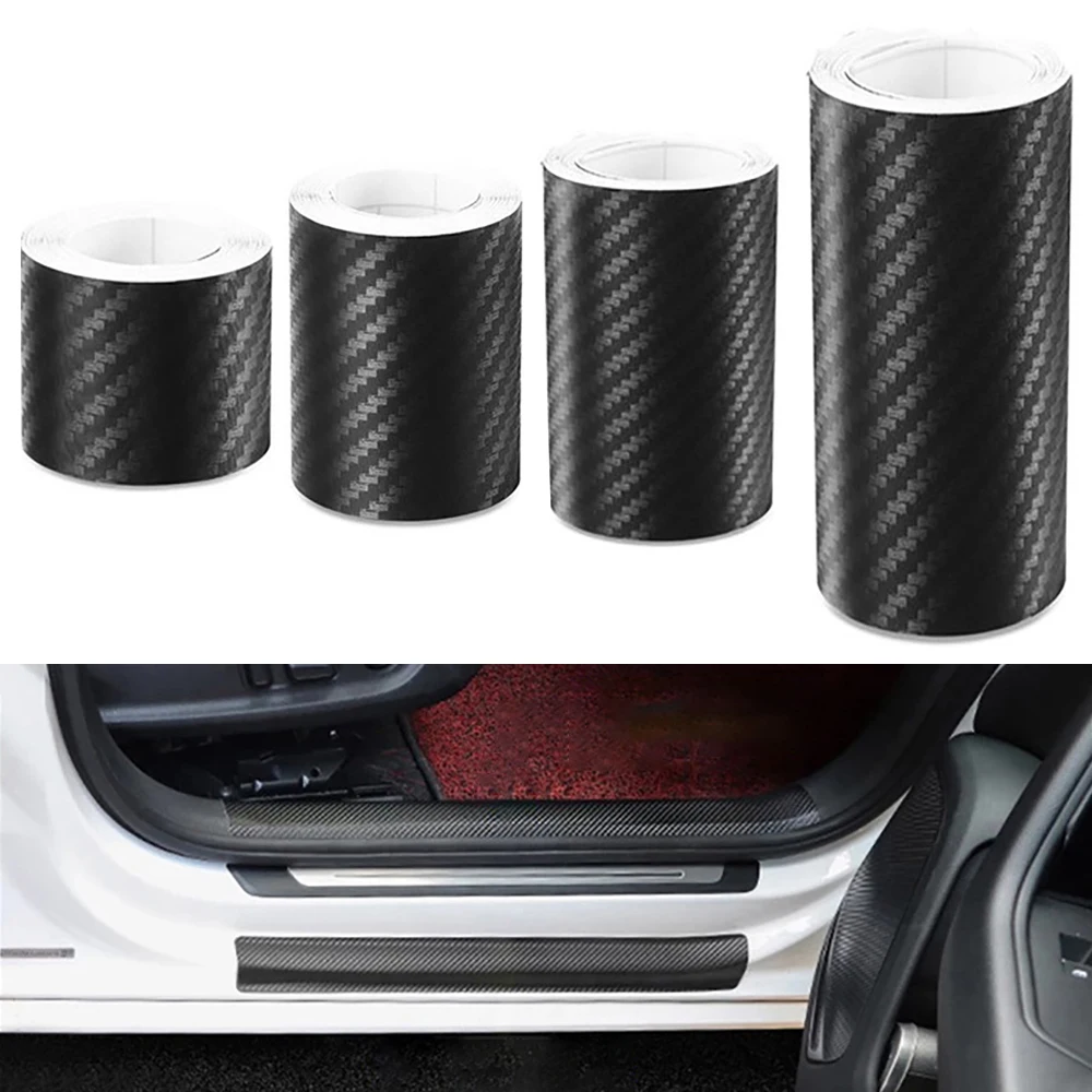 3D Carbon Fiber Sticker Car Vinyl Wrap Film Anti Scratch Moulding Threshold Strip Rear Guard Plate Auto Protective Accessories