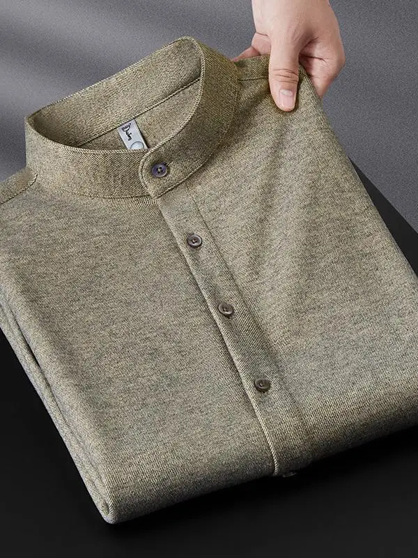 

Мужская зимняя повседневная теплая рубашка-поло Zhongshan с высоким воротником, утепленная флисом, в клетку, с длинным рукавом, приталенного кроя, премиум-класса