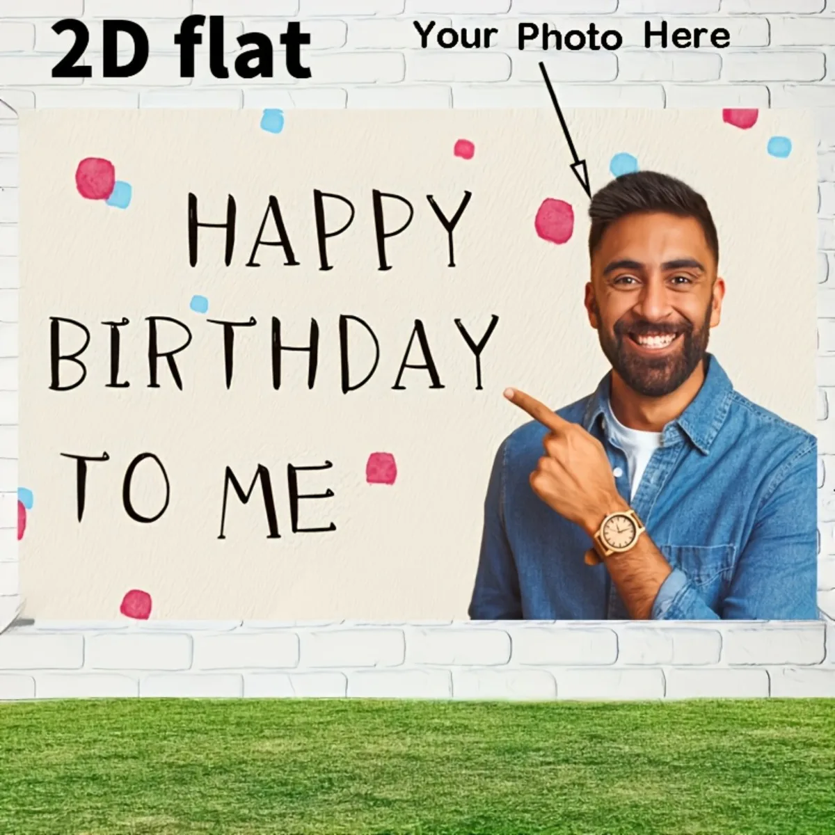 Custom Happy Birthday Banner 3x5FT Personalized Photo Polyester Backdrop For Indoor Outdoor Party Decor