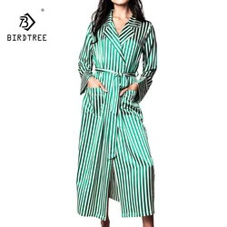 BirdTree, 19MM 100%Real Silk Simple Night-robe, Women VNeck Long Sleeve, Elegant Sexy Pajamas Robe, 2024 Summer Autumn P48027KS