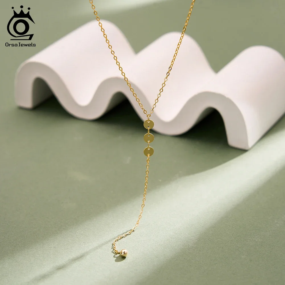 

ORSA JEWELS Simple 925 Sterling Silver Long Chain Necklace for Women Summer Causal Y-shaped Party Jewelry Accessorry BQN42