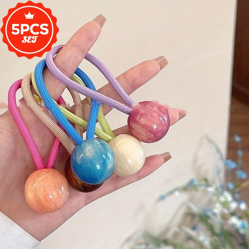 

5Pcs/set Glitter Hair Ties with Colorful Round Beads -High Elastic Shiny Hair Bands for Women,Elegant Ponytail Hair Rope Holders