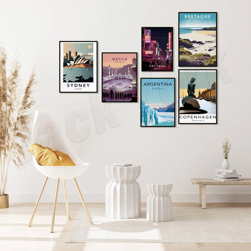 Machu Picchu, Mecca, Saudi Arabia, Pattaya, Thailand, Japan, Copenhagen, Maldives, Australia, Argentina, Brittany travel poster