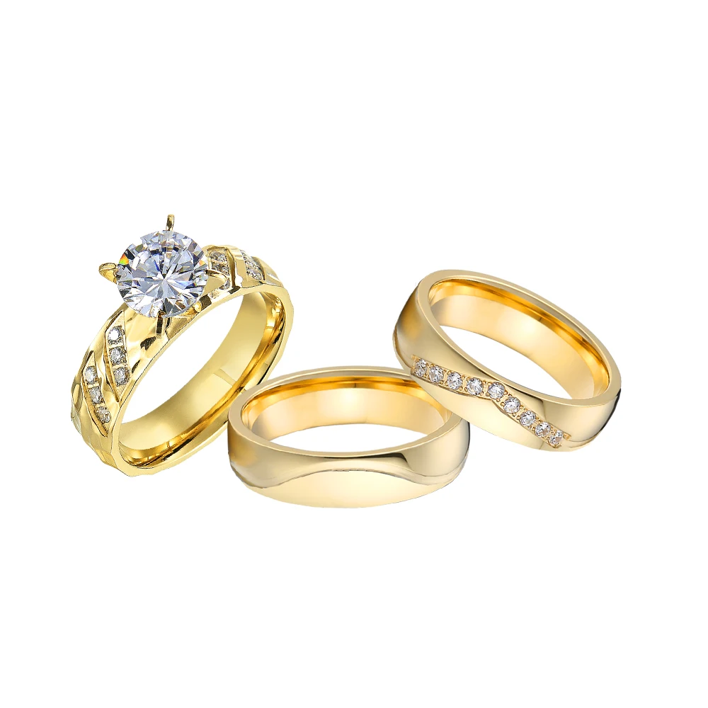 Ladies Ring 3pcsWedding Engagement Rings Sets For Couples Lovers 18k Gold Plated Jewelry plaque or bijoux