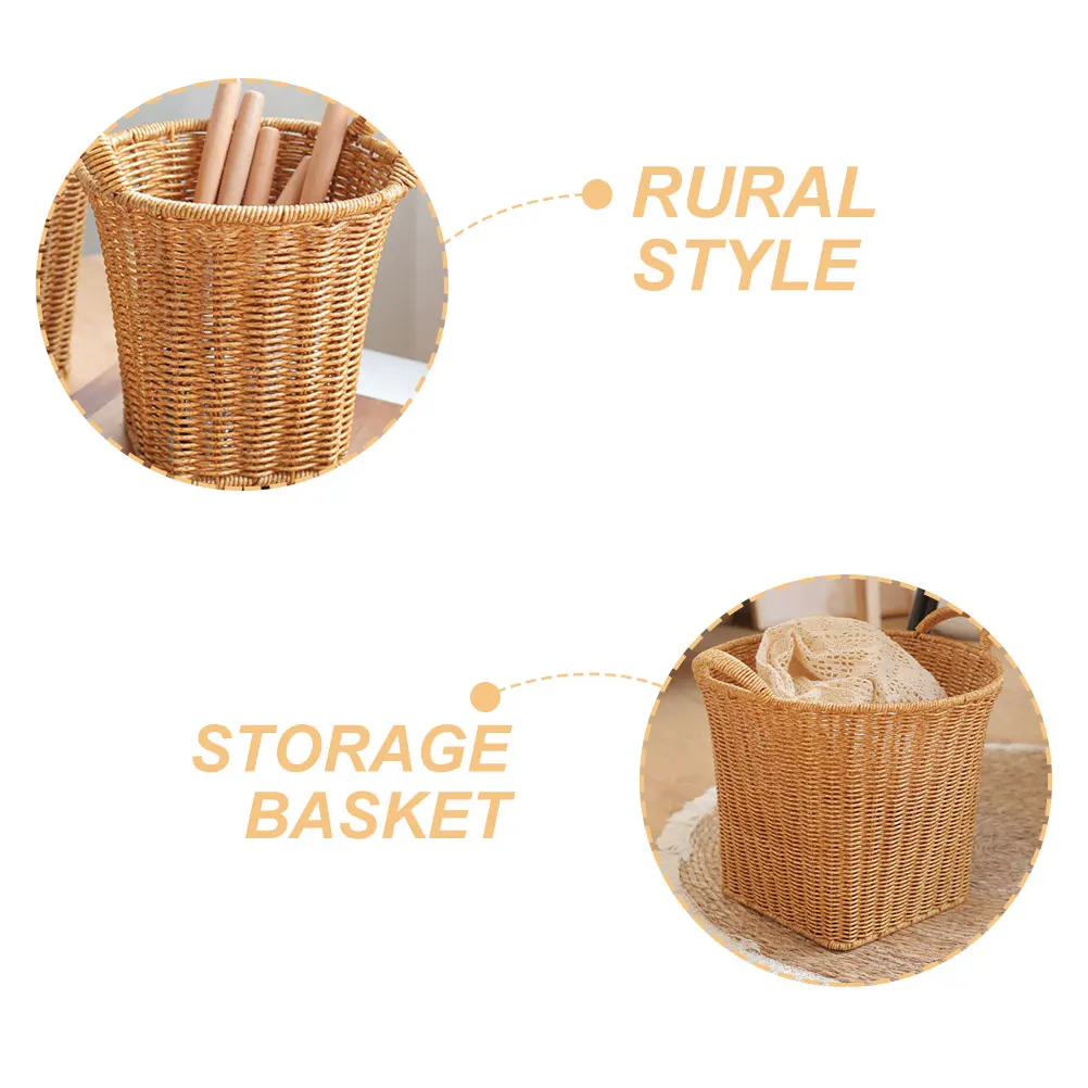 

Rattan-like Woven Storage Basket Small Handle Plastic Home Decor Fruit Snack Vegetable Organizer Container Weaving Baskets