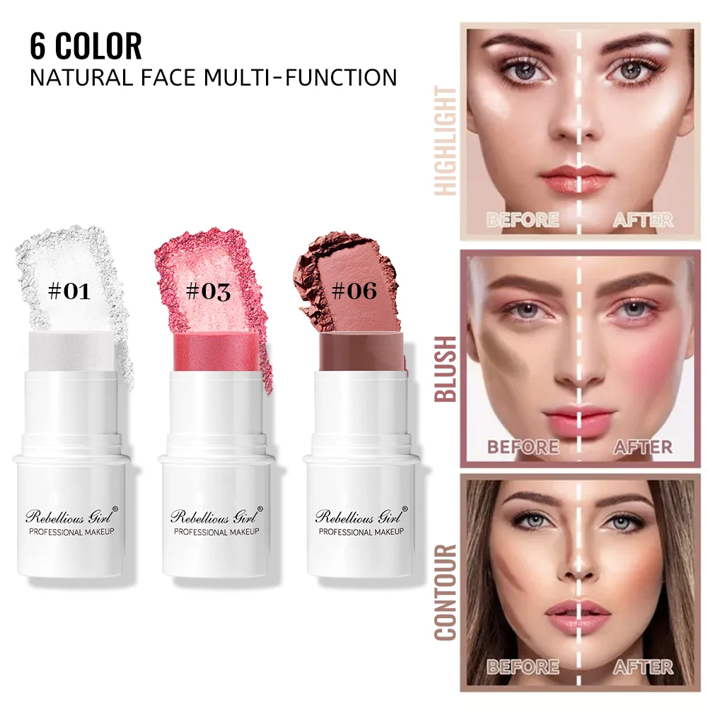 أعواد كونتور كريمية، ظلال تفتيح مع قلم تحديد الوجه برونزي وأحمر الخدود، قلم تحديد الوجه غير دهني ومقاوم للماء #3