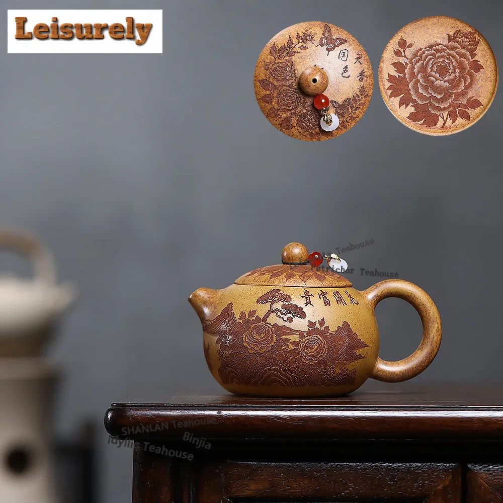 

280ml Traditional Yixing Purple Clay Teapots Handmade Engraved Pot Raw Ore Wood-fired Section Mud Kettle Zisha Tea Set Cafes