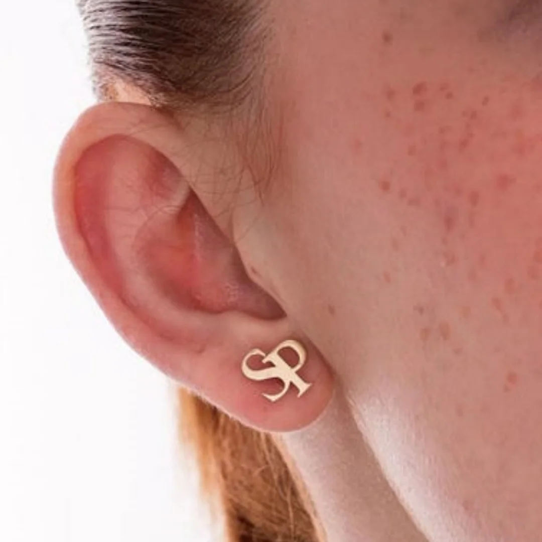 1 Pair of Custom Name Earrings Personalized Stainless Steel Initial Letter Nameplate Jewelry For Women Stud Earrings Gifts