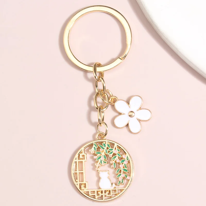 Cute Animal Keychain Flower Moon Cat Key Ring Enamel Key Chains Friendship Gifts For Women Men Handbag Accessorie DIY Jewelry