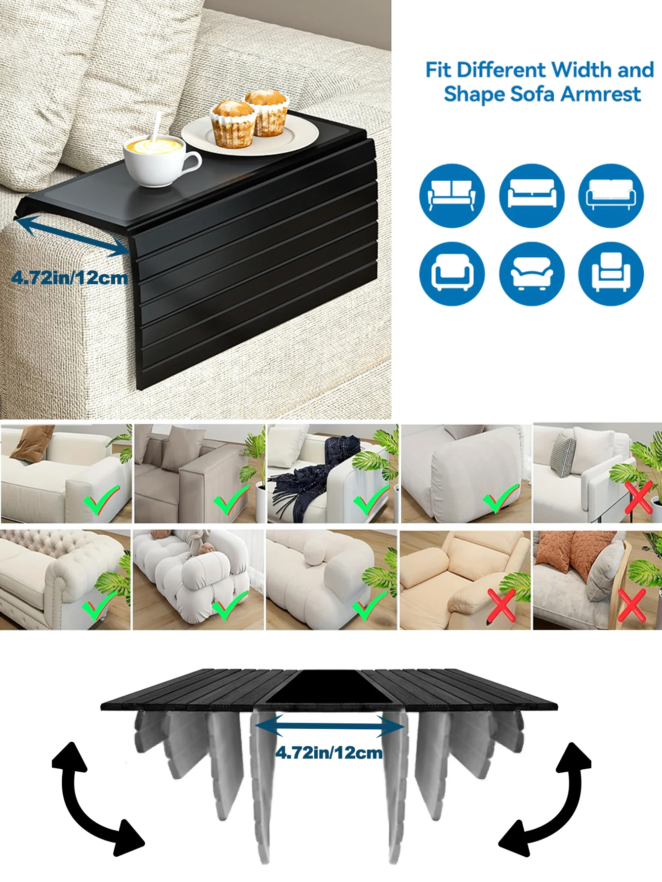 Wood Sofa Arm Tray Sofa Tray in Folding Design Sturdy and Robust Sofa Tray Convenient Sofa Tray for Storage Sofa Tray Home
