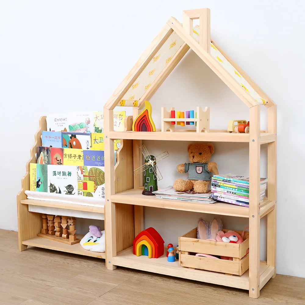 

Children's Household Solid Wood Bookshelf and Toy Storage Rack Cabinet Safe for Living Room & Bedroom Use