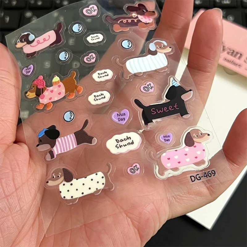 Cute Cartoon Dachshund 3D Jelly Stickers Transparent Resin Gel Self-adhesive Decoration For DIY Phone Cases Tablet Computers