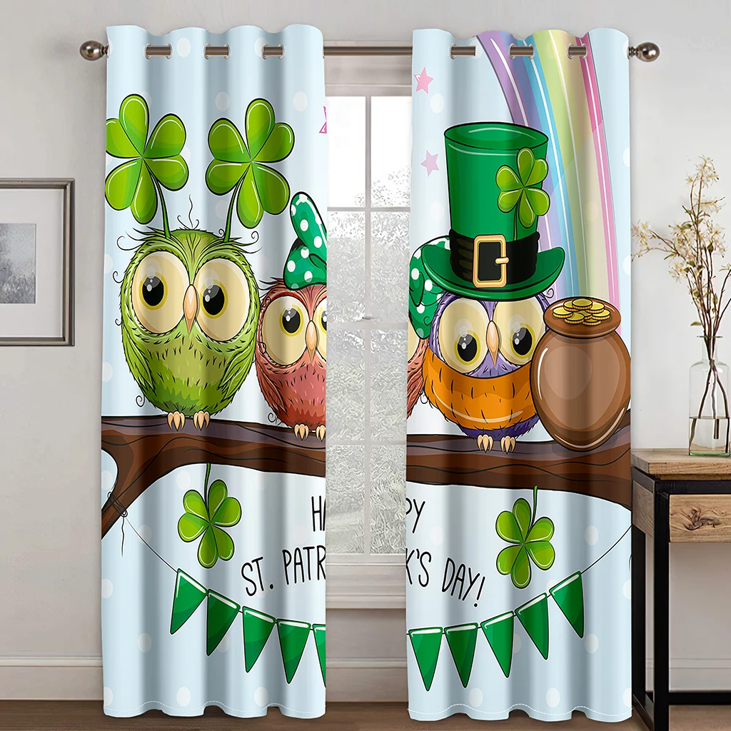 3D Digital Print Window Curtain, Cartoon, Cute for St. Patrick's Day, Green Elf Room, Cabinet Decoration Bedroom Shade Curtain