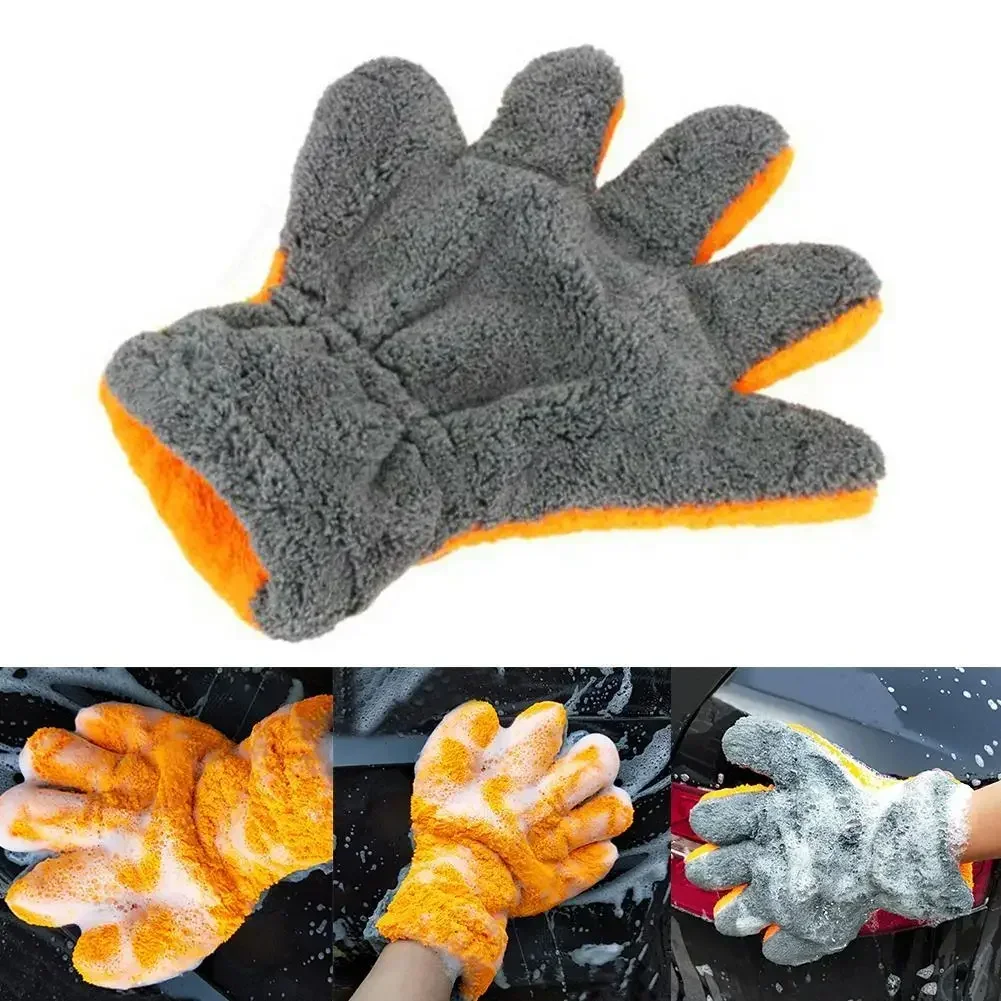 Premium Double-Sided Coral Fleece Car Cleaning Gloves Cratch-Free Wash Mitts Five-Finger Design for Car Glass Wheels Cleaning view 2