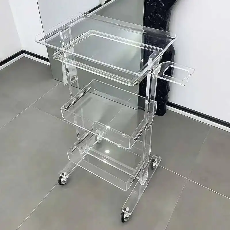 Auxiliary Metallic Salon Trolley Silver Barbershop Trolley Cart Wheels Barber Shop Chariot Carrello Pieghevole Beauty Salon