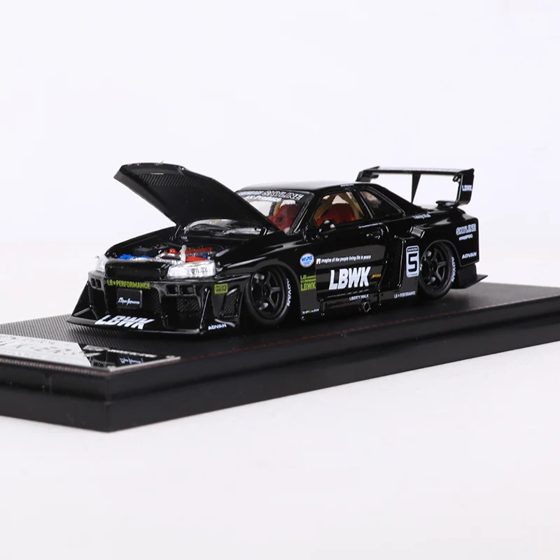 

Street Weapon SW 1:64 LBWK R34 Black NO.5 Alloy Car Model Collection Super Silhouette Hood Can Open Miniature Carros Toys