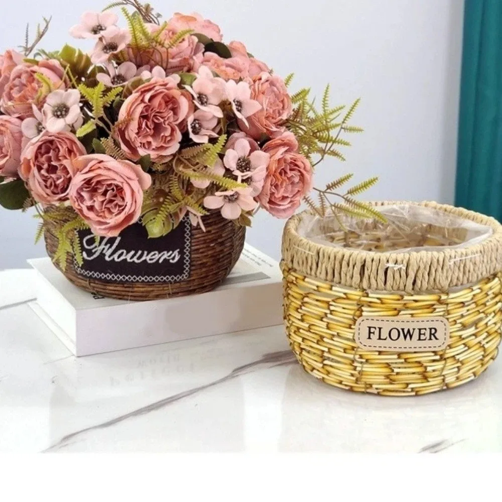 

Plant Display Rustic Woven Flower Basket Plastic Sturdy Succulent Container Handcrafted Decorative Flower Shop Pots Home Decor