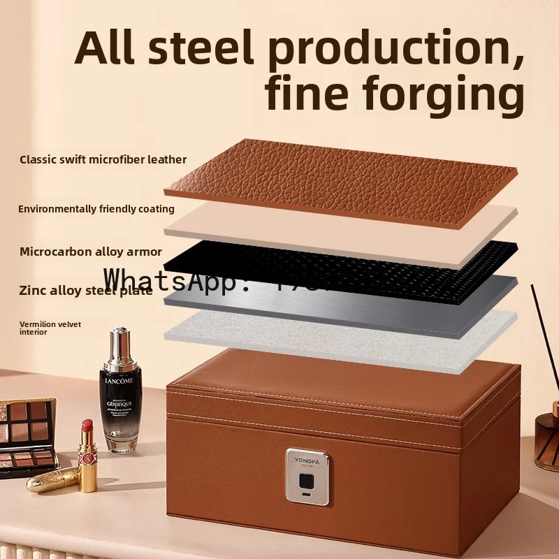 صندوق مجوهرات آمن، صندوق تخزين مجوهرات ذهبي خاص ببصمة الإصبع وفتح منزل آمن مضاد للسرقة