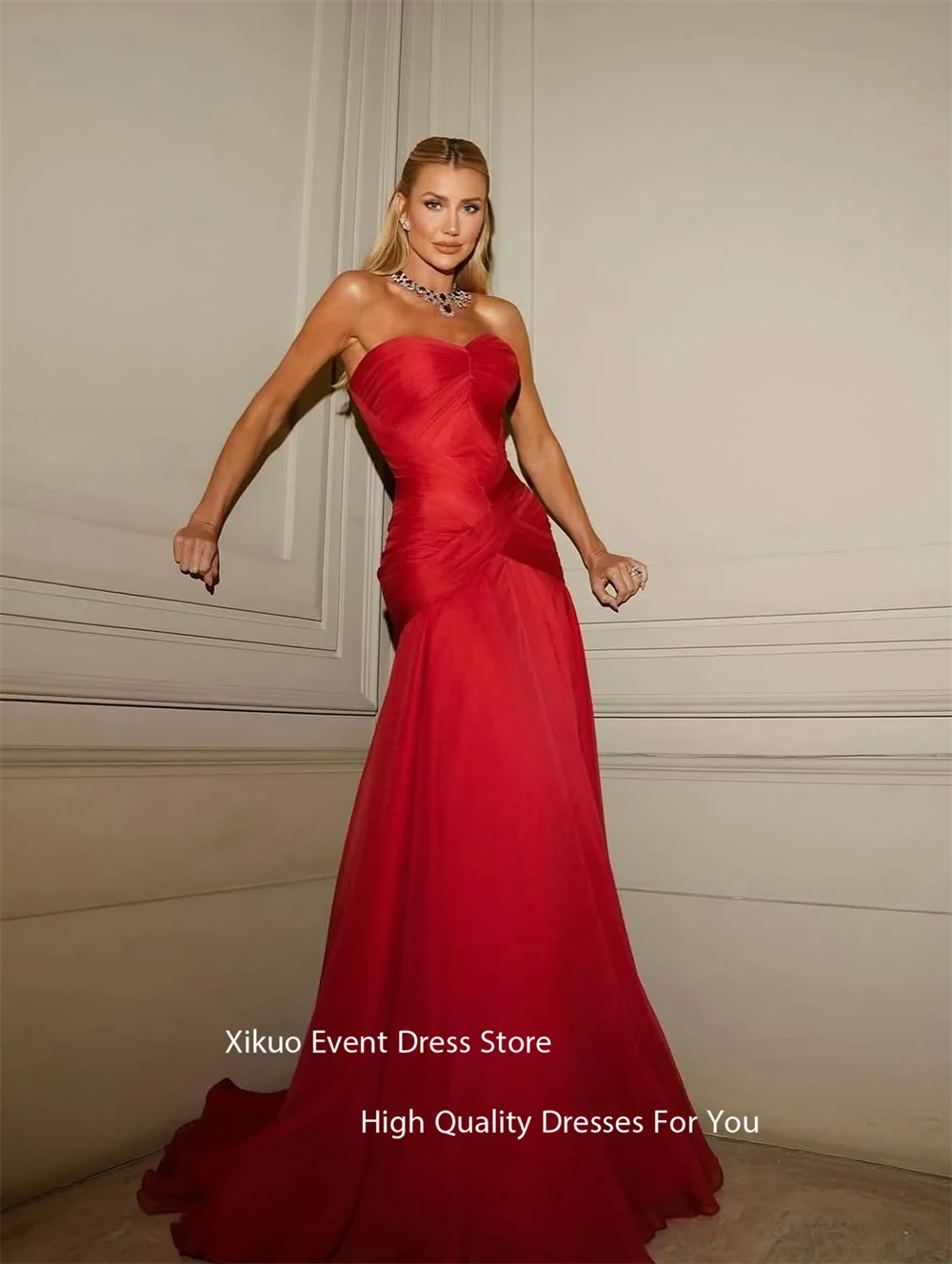 Xikuo шифоновые милые вечерние платья красный лиф с рюшами платье для выпускного вечера без рукавов длиной до пола платья для особых случаев по индивидуальному заказу